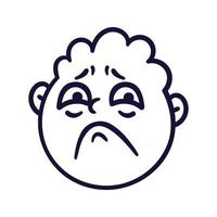 Round abstract face with sad emotions. Sorrow emoji avatar. Portrait of an upset man. Cartoon style. Flat design vector illustration.