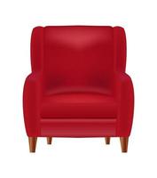 Vista frontal del sillón rojo realista aislado en la ilustración de vector de fondo blanco