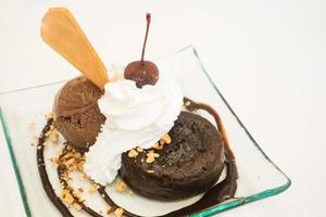 Chocolate brownie lava with ice cream photo