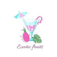Summer cocktail of tropical fruits pitaya vector