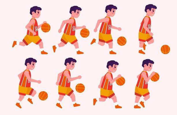 Boy playing basketball animated frames set