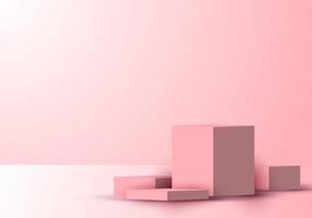 3D realistic cube shape podium or platform product display showcase pink background with lighting vector