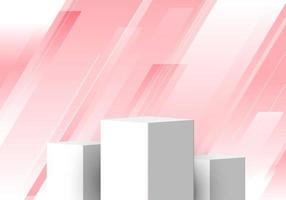 3d set pedestal blanco exhibición de escaparate vacío realista en líneas de rayas geométricas fondo rosa diagonal vector