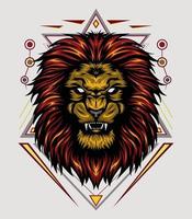 vector lion head with ornament background. king of lion illustration for shirt design