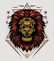 vector lion head with ornament background. king of lion illustration for shirt design