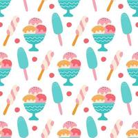Colorful ice cream with berries on a white background. Vector seamless pattern. Wallpaper, packaging paper design, fabrics