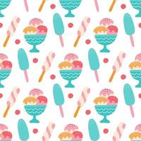 Colorful ice cream with berries on a white background. Vector seamless pattern. Wallpaper, packaging paper design, fabrics