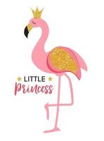 Cute Little Princess Abstract  Background with Pink Flamingo Vector Illustration