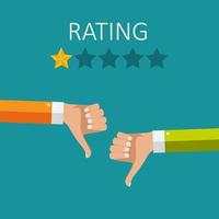 Flat Design Hand with Star Rating.  Evaluation System and Positive Review Sign. Vector Illustration