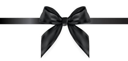 Decorative black  bow with ribbon isolated on white. 3D Realistic Vector Illustration
