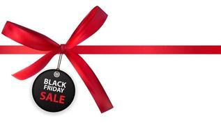 Etiqueta de venta de viernes negro con arco y cinta aislada en la ilustración de vector de fondo blanco