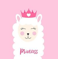 Little Princess  cute llama with heart for card and shirt design. Vector Illustration