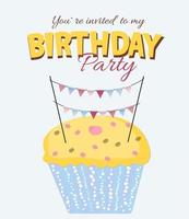 Happy Birthday Card Baner Background  with Cake. Vector Illustration