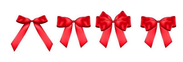 Decorative red bow collection set. 3D Realistic Vector Illustration