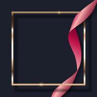 Pink Ribbon and Golden Frame on Dark Background. Vector Illustration