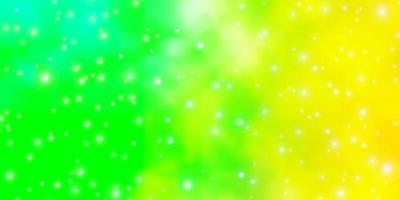 Fondo de vector verde claro, amarillo con estrellas pequeñas y grandes. ilustración decorativa con estrellas en plantilla abstracta. mejor diseño para su anuncio, cartel, banner.