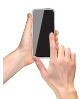 Realistic hand holding a smartphone vector