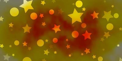 Plantilla de vector naranja claro con círculos, estrellas. Ilustración abstracta con formas coloridas de círculos, estrellas. patrón para el diseño de tela, fondos de pantalla.