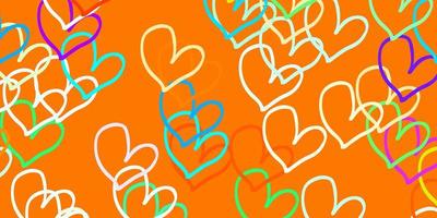Light Multicolor vector template with doodle hearts.