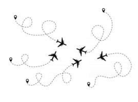 Airplane dotted flight background. Vector Illustration