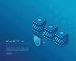 Data security concept in isometric vector illustration. Data and online server protection system. Vector illustration.