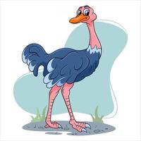 Avestruz divertido personaje animal en estilo de dibujos animados vector