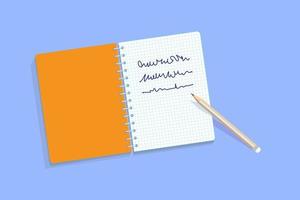 Open paper notepad with pencil. Taking notes, writing, planning, studying concept. Flat vector illustration