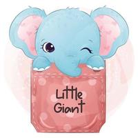 Cute baby elephant in watercolor illustration vector