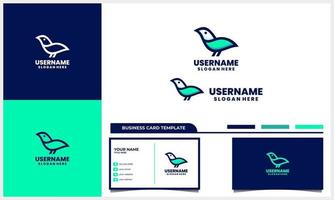 bird logo linear and line art style with business card template vector