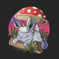 cute little rabbit sleeping on a log illustration vector