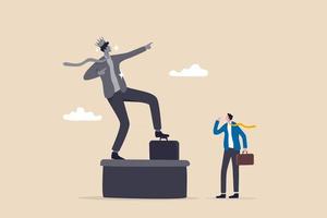 Ego, self important or self esteem, too much proud of yourself or overconfident, success or leadership history concept, businessman looking at his self success statue thinking of own Ego. vector