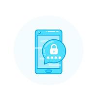 Mobile security, password access, authentication via smartphone vector icon