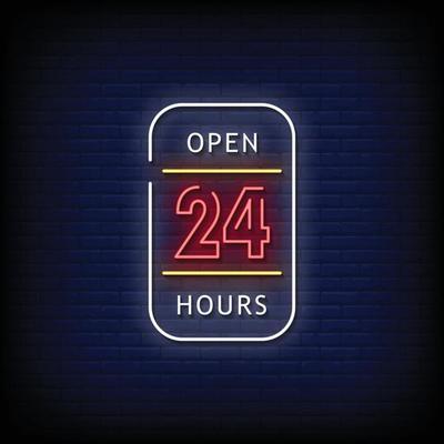 Open 24 Hours Neon Signs Style Text Vector