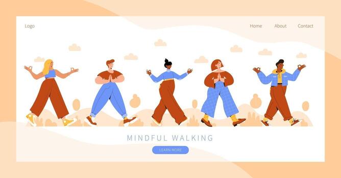 Mindful walking landing page vector