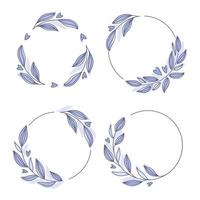 Floral wreath collection, hand drawn vector illustration isolated on white. Decorative round frames with flowers and leaves, ink sketch for wedding event invitations.