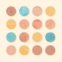 Collection of creative abstract geometric social media highlight covers.Design stories round icon collection.Spots, waves, stripes, spirals, dots, lines, checks and other patterns.Vector illustration vector