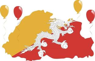 Bhutan Map and Dragon Flag with Balloons vector