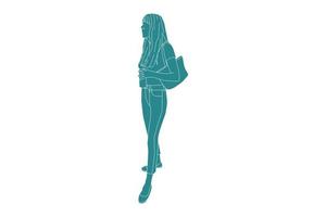 Ilustración vectorial de mujer de moda confundida, estilo plano con contorno vector