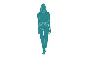 Vector illustration of woman model are doing the catwalk, Flat style with outline