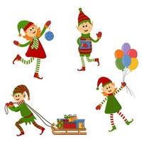 Set of Christmas elves boys and girls isolated on a white background