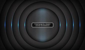 Abstract 3D black techno background overlap layers on dark space with blue light circle effect decoration. Modern design template element style for flyer, card, cover, brochure, or landing page vector