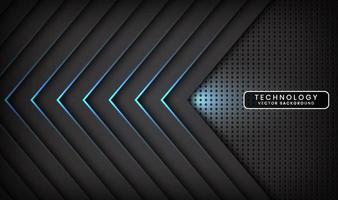 Abstract 3D black techno background overlap layers on dark space with blue light arrow effect decoration. Modern design template element style for flyer, card, cover, brochure, or landing page vector