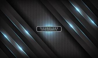 Abstract 3D black techno background overlap layers on dark space with blue light line effect decoration. Modern design template element style for flyer, card, cover, brochure, or landing page vector