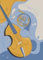 Poster template with violin and french horn. vector