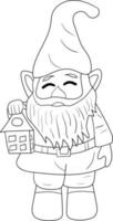 outline cute gnome with lantern perfect for coloring page vector