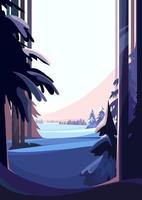 Winter coniferous forest. Natural scenery in vertical orientation. vector