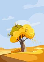 Tree on the hill in autumn season. Nature landscape in vertical orientation. vector