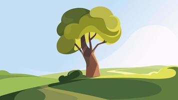 Tree on the hill in summer season. vector