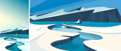 Arctic landscape with frozen water. Natural scenery in vertical and horizontal orientation. vector