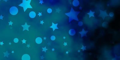 Telón de fondo de vector azul claro con círculos, estrellas. Ilustración con un conjunto de esferas abstractas de colores, estrellas. textura para persianas, cortinas.